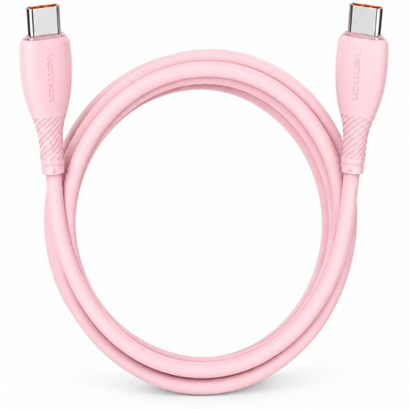 Cable USB 2.0 Tipo-C Vention TRWPF/ USB Tipo-C Macho - USB Tipo-C Macho/ Hasta 100W/ 480Mbps/ 1m/ Rosa