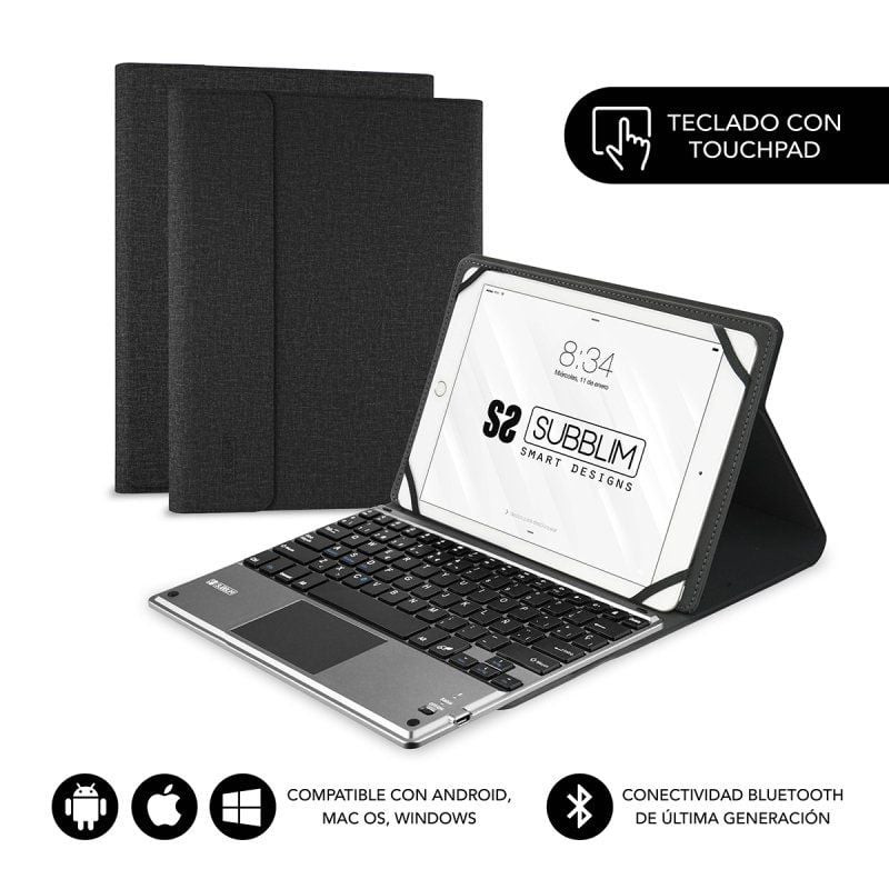 Funda con Teclado Subblim Keytab Pro Bluetooth Touchpad para Tablets de 9.6'-10.8'/ Negra