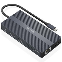 Docking USB Tipo-C Aisens ASUC-12P017-GR/ 2xHDMI 4K/ 4xUSB/ 1xUSB Tipo-C/ 1xRJ45/ 1xDisplayPort/ 1xLector Tarjetas/ 1xUSB Tip...