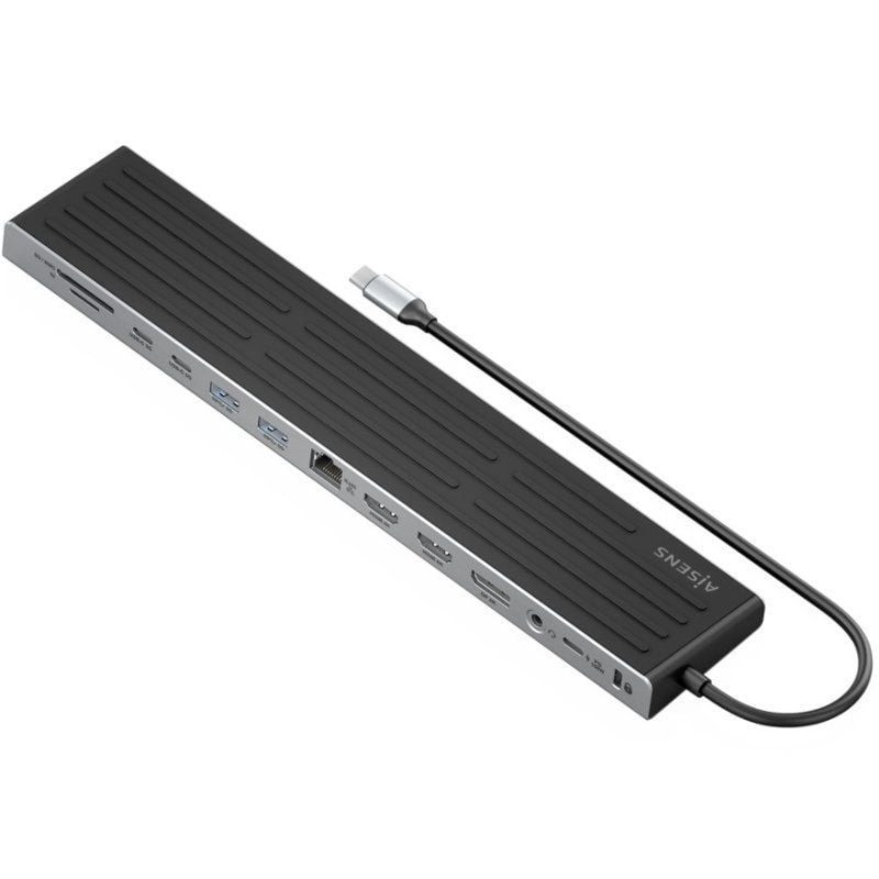 Hub USB Tipo-C Aisens ASUC-13P042-GR/ 2xUSB Tipo-C/ 1xUSB Tipo-C PD/ 2xUSB/ 2xHDMI/ 1xDisplayPort/ 1xLector de Tarjetas/ 1xJa...